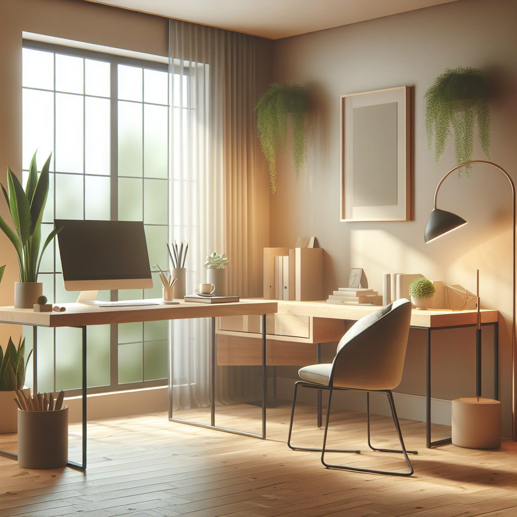 Modern minimalist home office with natural lighting